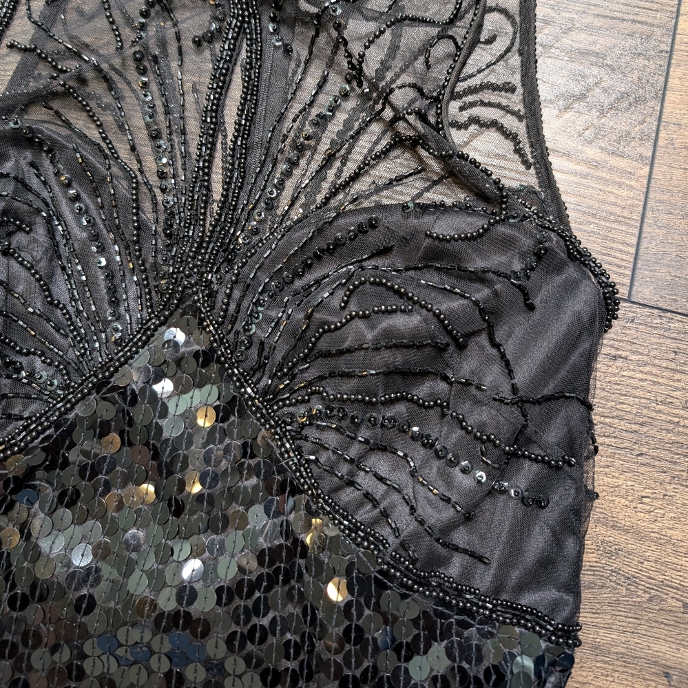 RARE NITELINE Della Roufogali Black Beaded Sequin Maxi/Midi Dress Vintage Size 4 - Picture 7 of 16